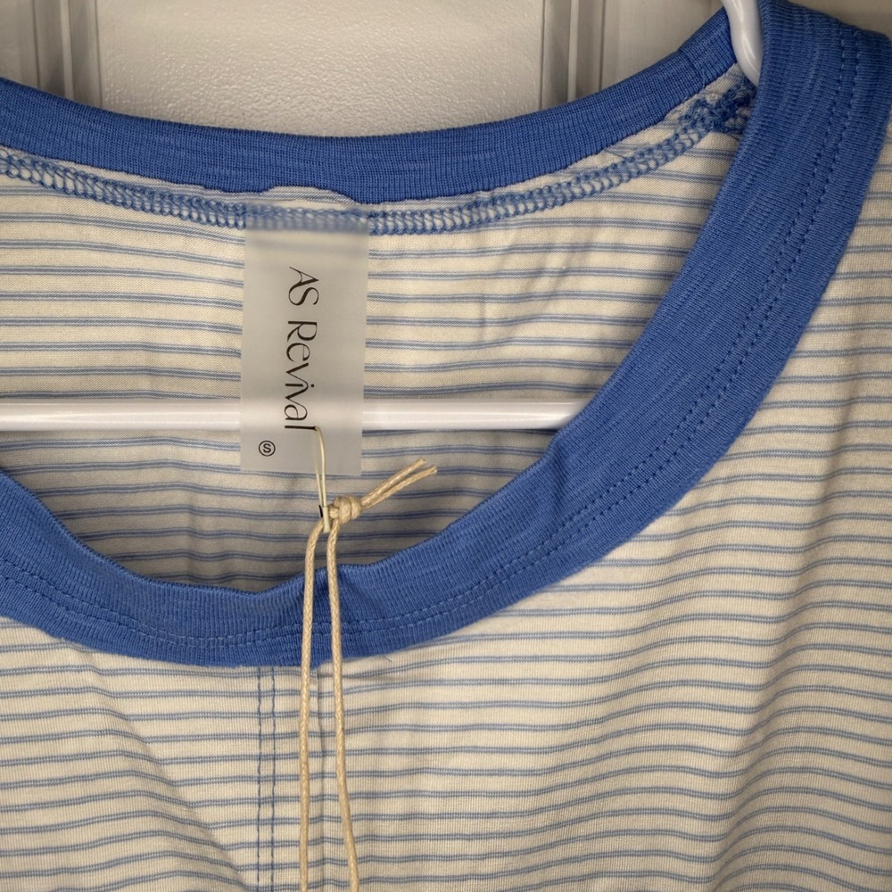 AS Revival Women Blue White Striped Open Back Cropped Muscle Top Size Small NEW - Picture 5 of 7